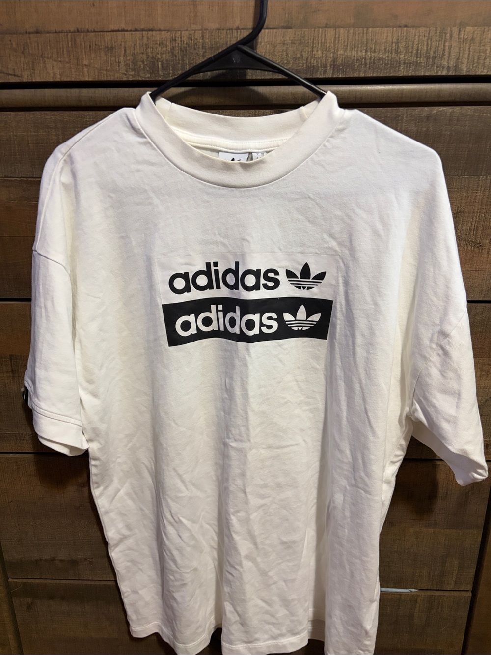 adidas White Short Sleeve Tee with Black Logo Blocks